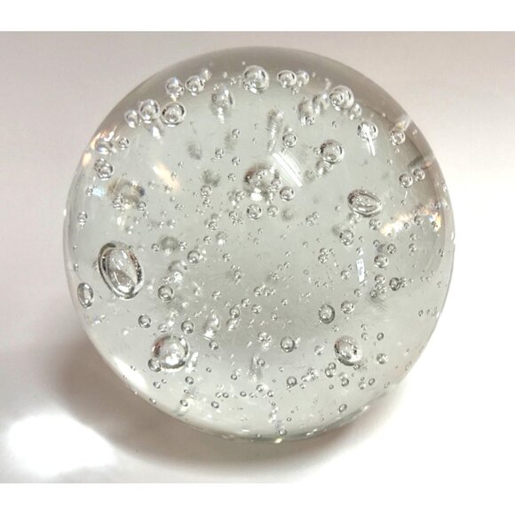 Clear Glass Paperweight With Bubbles Design - Round Shape - 3.75 Inches Diameter - Picture 3 of 10